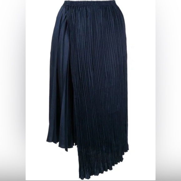 Vince Dresses & Skirts - Vince Navy Asymmetrical Pleated Midi Skirt Size XS